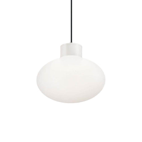 Clio utendørs pendellampe IP44 i moderne design, hvitt, rundt glass for stilfull utendørs belysning.