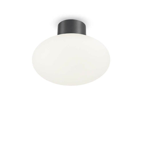 Clio Baldachin IP44 Deckenleuchte mit mattem weißen Glas und schwarzem Gehäuse, stilvolles Design.