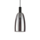 Coco LED Pendellampe - elegante hängende Lampe mit grauem Glas und schwarzem Metall.