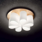 Daisy Deckenleuchte moderne Deckenlampe mit fünf weißen Schirmen und goldfarbener Deckenplatte