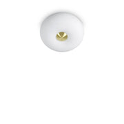 Plafonnier Arizona à 2 lampes Blanc, laiton satiné dans un design moderne et une apparence élégante.
