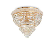 Plafonnier Dubai à 6 flammes en laiton avec des cristaux scintillants et un design élégant.
