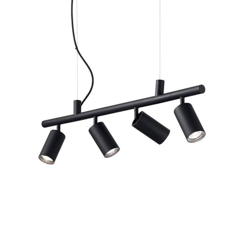 Dynamite pendant linear light, 4-light, in a modern black design with four adjustable lights.