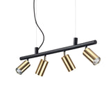 Dynamite Pendel-Balkenstrahler mit 4 goldenen Leuchten, modernes Design für stilvolle Innenräume.