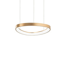 Gemini LED ring pendant light in a modern design with a gold-colored finish and radiant light in the center.
