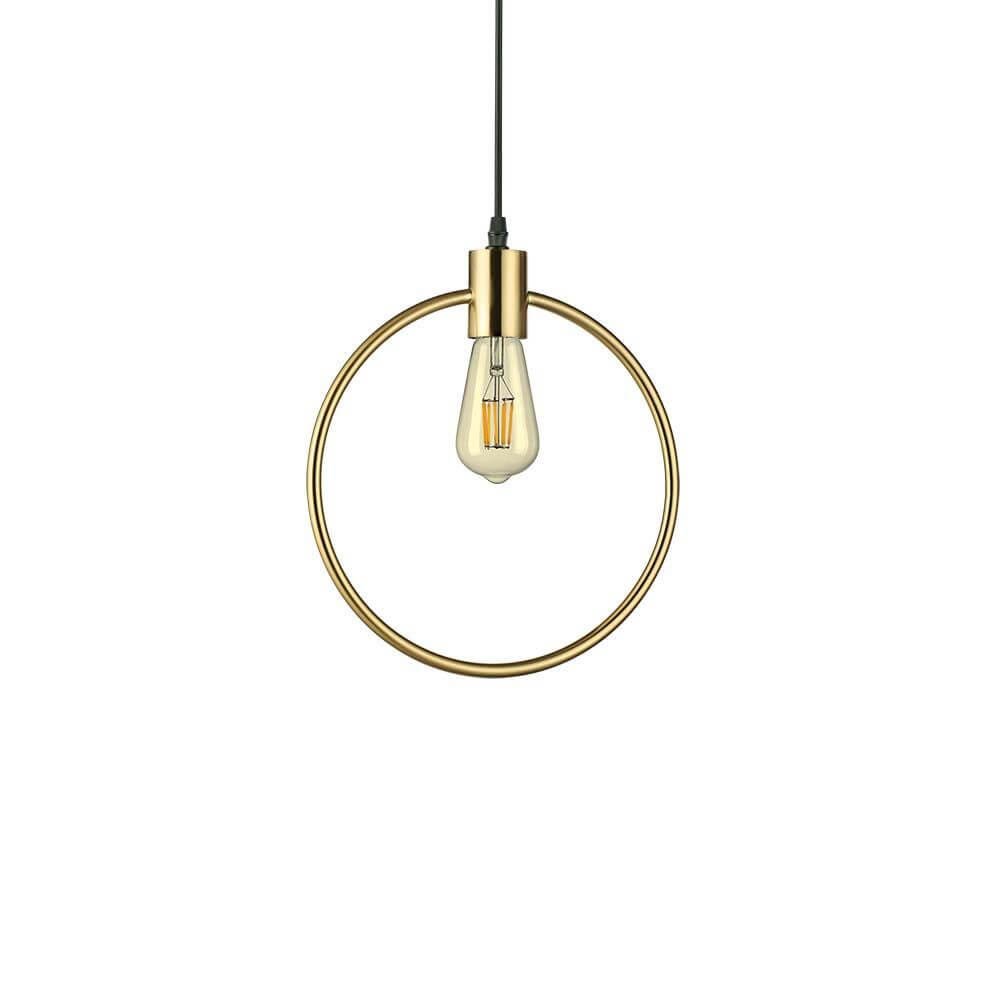 Hängelampe Abc Rund Messing in Gold mit einem modernen, runden Design und einer Edison-Glühbirne.