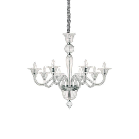Hängelampe Brigitta 8-flg. Transparent, Chrom mit eleganter Struktur und transparentem Design.