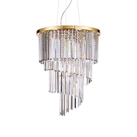 Carlton 12-lys hængelampe klar guldfarvet, klar med elegant krystaldesign og guldfarvet ramme.