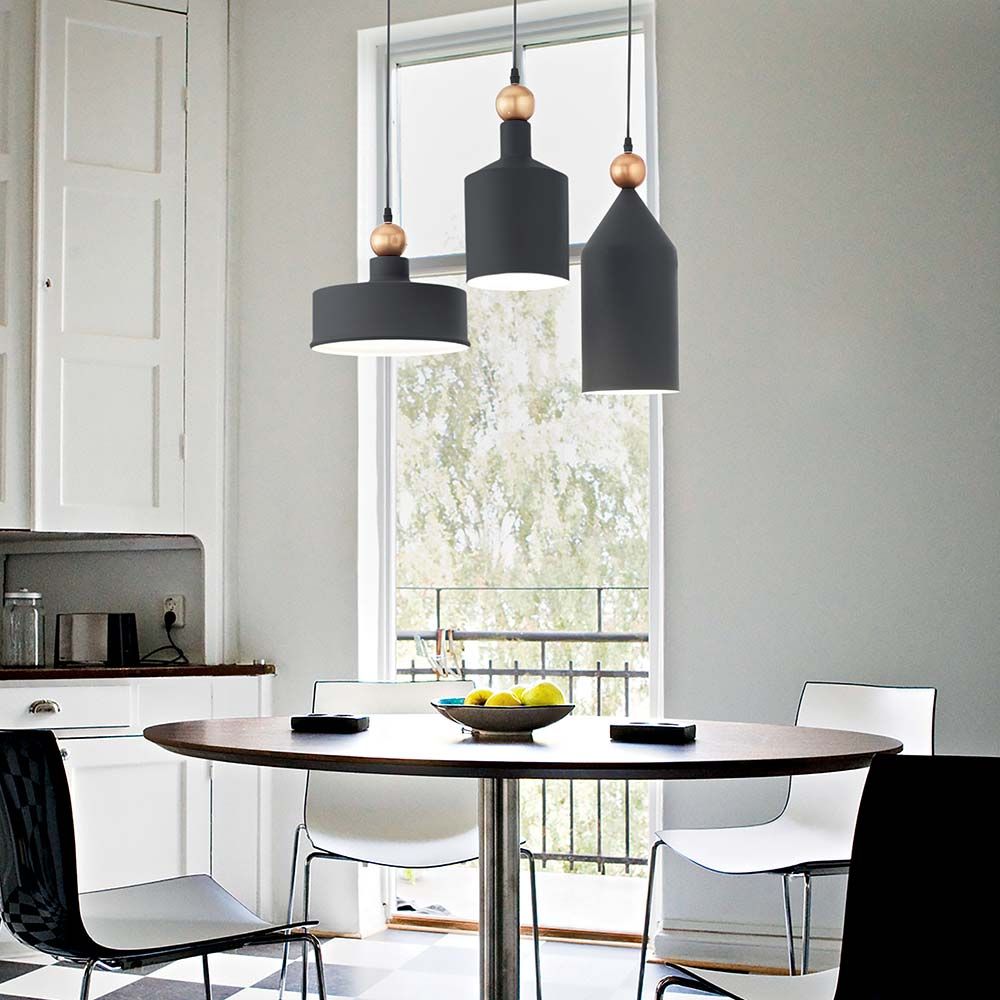 Lampada sospesa triade 3-fiamma grigio, nero