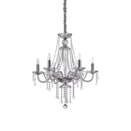 Taklampe Amadeus Sp6 med elegant design i krystaller og fem lyskilder, ideell for stilfulle rom.