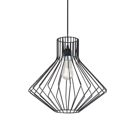 Hängeleuchte Ampolla-4 Sp1 schwarzes Metallgestell mit geometrischem Diamant-Design, Frontalansicht