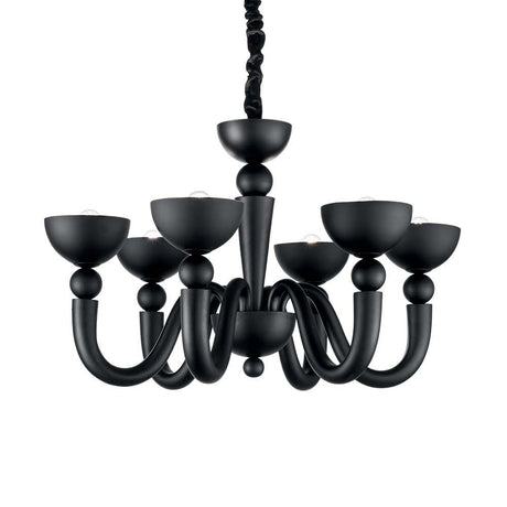 Hängeleuchte Bon Bon Sp6 Schwarz in elegantem Schwarz mit mehreren Leuchten und geschwungenen Armen.