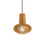 Wood pendant lamp Citrus-2 Sp1, ceiling lamp made of natural wood and lacquered plywood, black fabric cable.