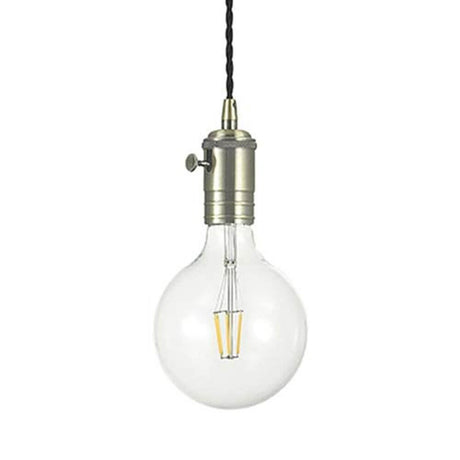 Taklampe Doc Sp1 Retro antikk messing i minimalistisk design med svart tekstilkabel og integrert bryter.