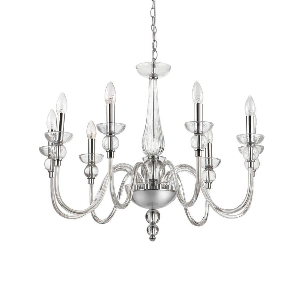 Hängeleuchte Doge Sp9 Transparent mit klaren Glaskörpern und Kerzenlampen, elegantes Design für moderne Räume.