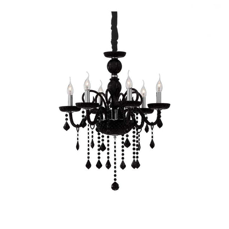 Hängeleuchte Giudecca Sp6 Schwarz in elegantem Design mit Kristallen und sechs Lichtern.