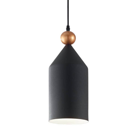 Triade-1 pendant light in grey, black pendant lamp with black and copper design element.