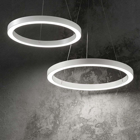 LED Oracle pendant light Ø 60cm white in a modern design with two round, floating light rings.