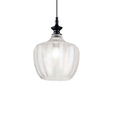 Elegante Lord Glas-Pendelleuchte mit geometrischem Design und schwarzem Metallaufsatz.