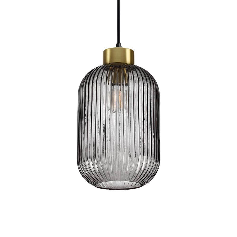 Mint Pendellampe aus Glas mit ribbeliger Glaskonstruktion und goldener Fassung