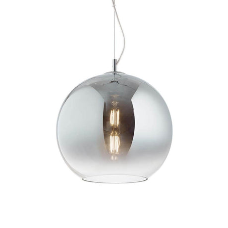 Pendelleuchte Ø 40cm aus Chrom/Klar mit modernem Glasdesign und sichtbarem Leuchtmittel