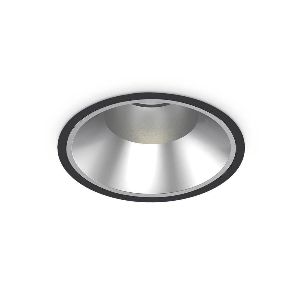 Off LED Einbauleuchte Strahler 42W in modernem Design mit silbernem Reflektor und schwarzem Rahmen.