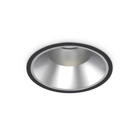 Fra LED Indbygningsspot 42W i moderne design med sølvreflektor og sort ramme.