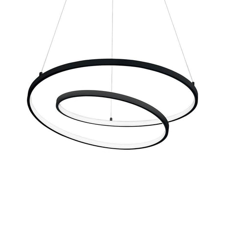 Elegante Oz LED Hängeleuchte mit zwei konzentrischen Ringen in Schwarz und Weiß, ideal für moderne Innenräume.