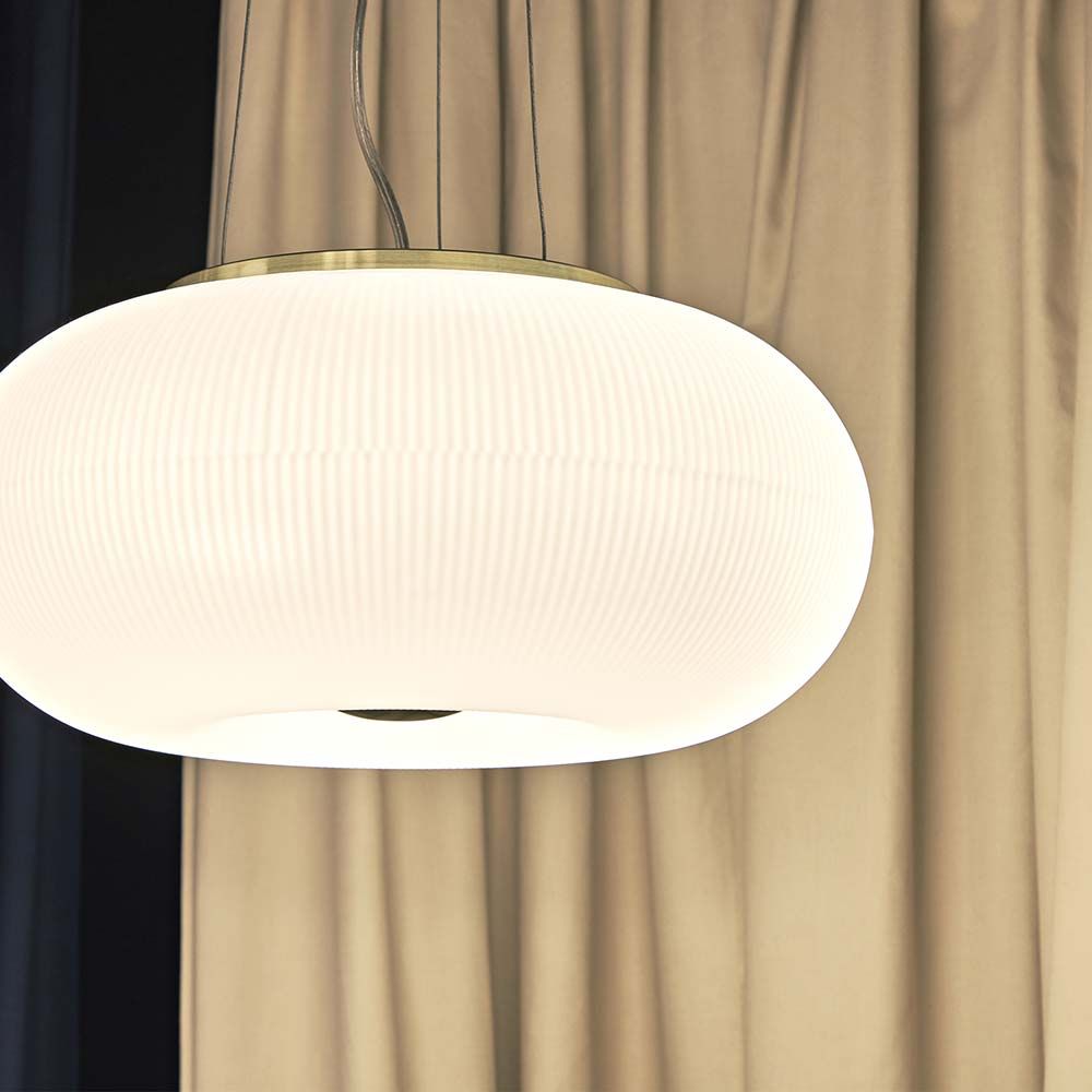 Lampada a sospensione Arizona 5-FLG. Satinato bianco e ottone