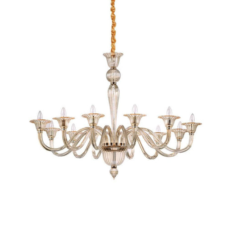 Brigitta pendant light 12-light amber, clear - elegant ceiling light with 12 arms and clear glass bodies.