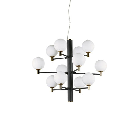 Pendelleuchte Copernico 12-flammig Schwarz mit elegantem Design und weißem Diffusor.