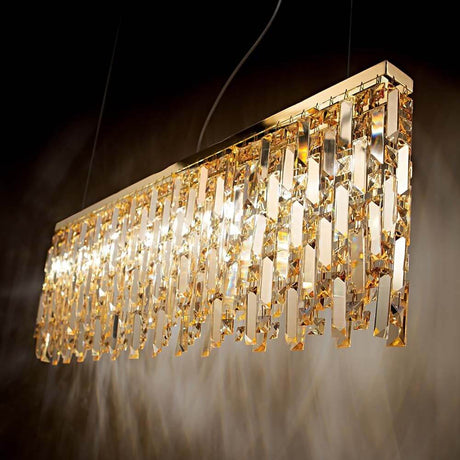 Elisir pendant light, 6-light, brass, with sparkling crystals and elegant design in the living area.
