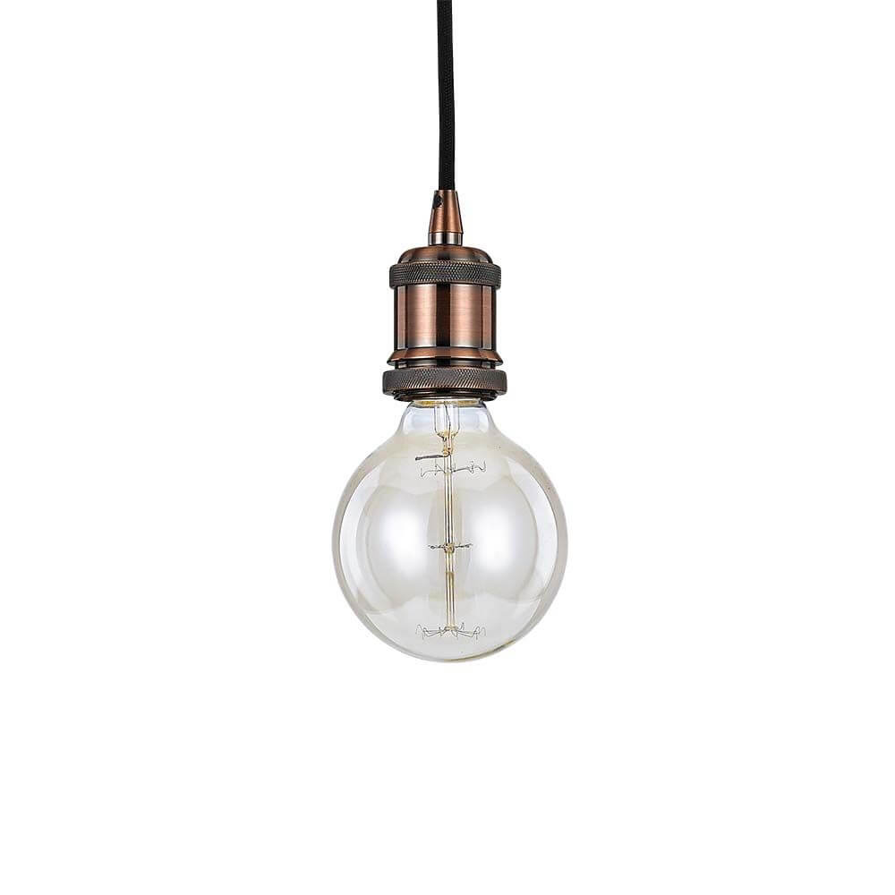 Pendelleuchte Frida Kupfer-Antik mit Glaszylinder und Kupferfassung auf schwarzem Kabel