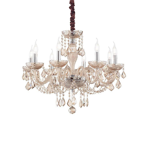 Pendelleuchte Rose 8-flg. Amber, Chrom - elegante Kristallleuchte mit 8 Armen und funkelnden Details.