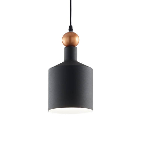 Pendelleuchte Triade-3 Grau, Schwarz mit Kupferakzent und minimalistischen Design.