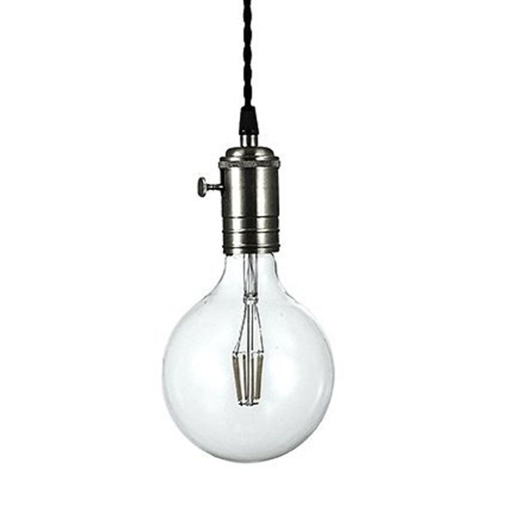 Retro Pendellampe Doc Sp1 in Blei mit schwarzem Stoffkabel und eingebautem Schalter, Glühbirne transparent.