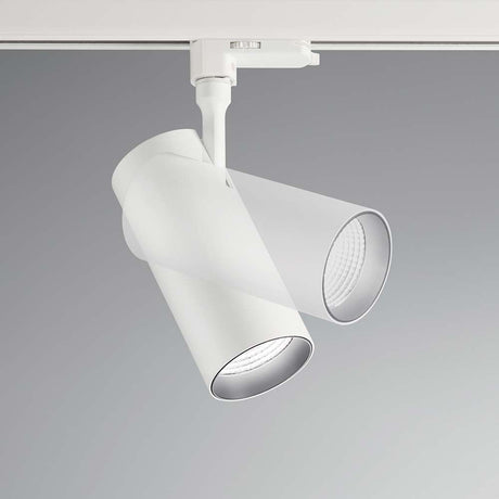 Track spotlight Smile 30W Cri80 20 3000K white with two white spotlights and modern design.