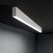 Steel LED ceiling lamp 107cm on the ceiling in modern design with bright light.