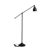 Stehleuchte Newton Pt1 Schwarz in modernem Design mit flexiblem Arm und schwarzem Lampenschirm.