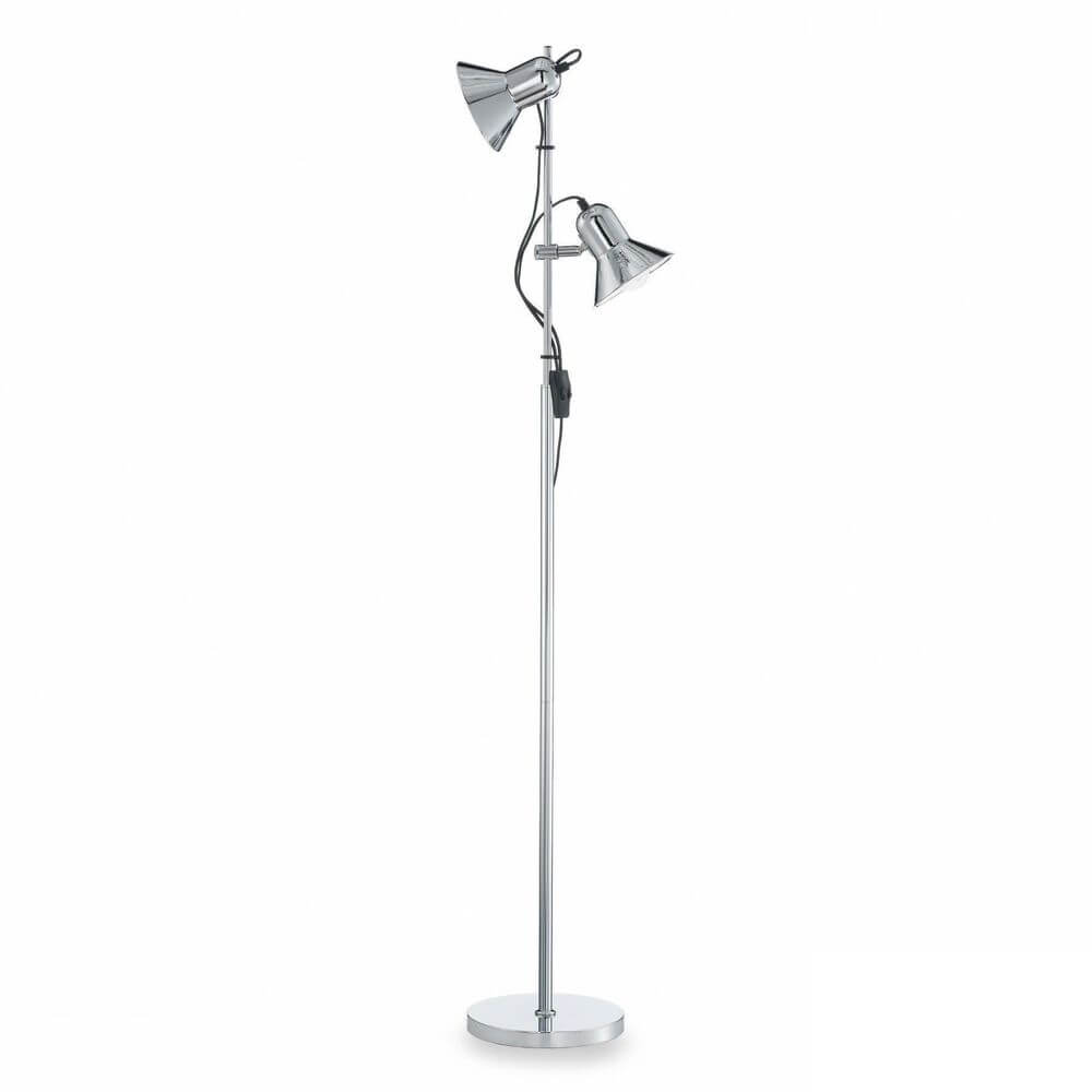 Stehleuchte Polly Pt2 Chrom mit zwei verstellbaren Lampenschirmen und schickem Chrom-Finish.