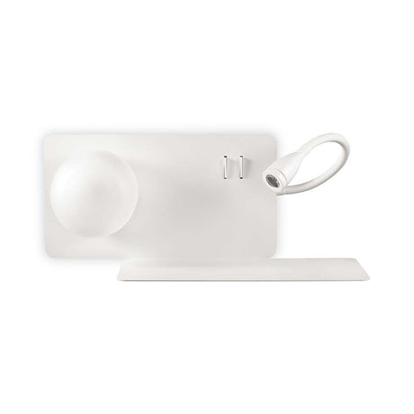 Wall light Book-2 Ap2 White in modern design with round bulb and flexible arm bracket.