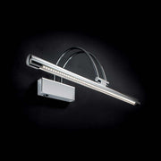 Wandleuchte Bow Ap114 in Chrom mit geschwungener LED-Röhre und rechteckiger Wandhalterung, moderne Designleuchte