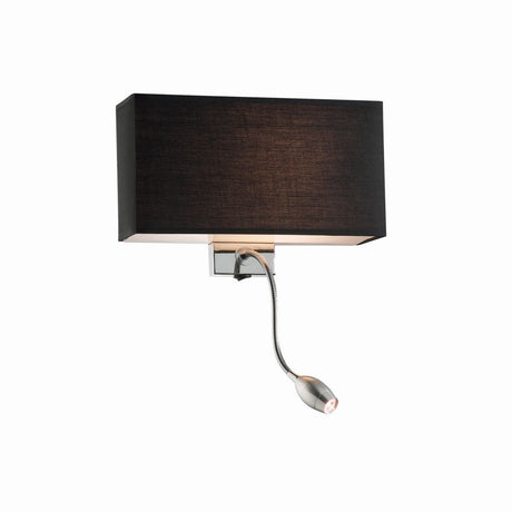 Wandleuchte Hotel Ap2 mit LED Leselicht Schwarz, moderne Wandbeleuchtung mit verstellbarem Leselicht.