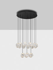 Ifos LED pendant light 18-light Ø 55cm 3000K black with elegant crystal elements in a modern design.
