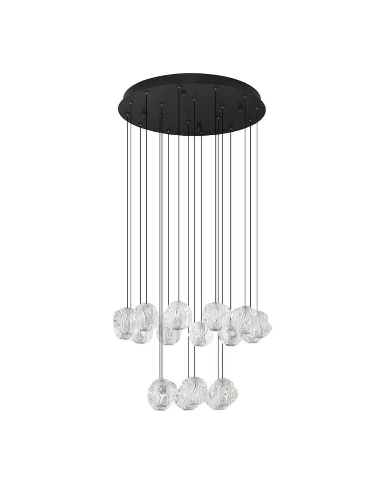 Ifos LED Pendelleuchte 18-flammig Ø 55cm 3000K Schwarz mit modernen Kristall-Elementen.