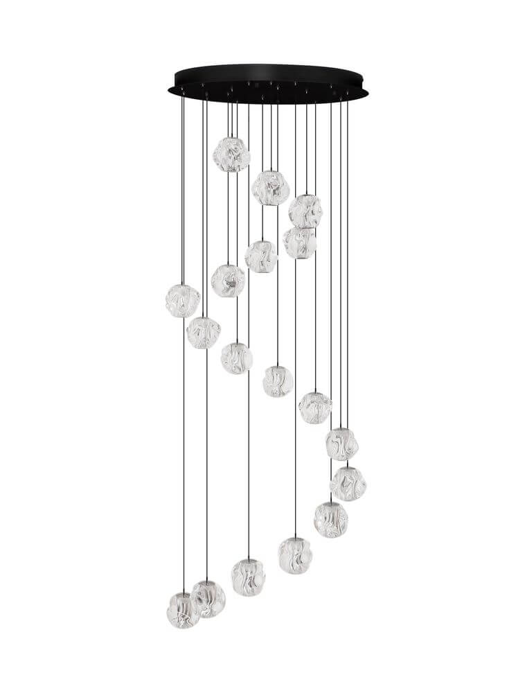 Ifos LED Pendelleuchte 18-flammig Ø 55cm 3000K Schwarz, moderne Leuchte mit kristallenen Elementen.