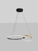 Imar LED Pendelleuchte 2-flammig Ø 63cm 3200K Schwarz, Gold in modernem Design mit mattschwarzem Aluminium und goldenen Akzenten.