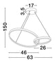 Produktmaßzeichnung der Imar LED Pendelleuchte 2-flammig Ø 63cm 3200K Schwarz, Gold mit Abmessungen.
