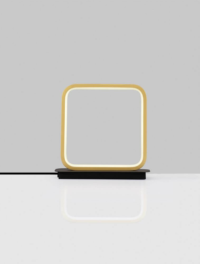 Imar LED Tischleuchte 3200K Schwarz, Gold auf einem weißen Tisch mit modernem Design.