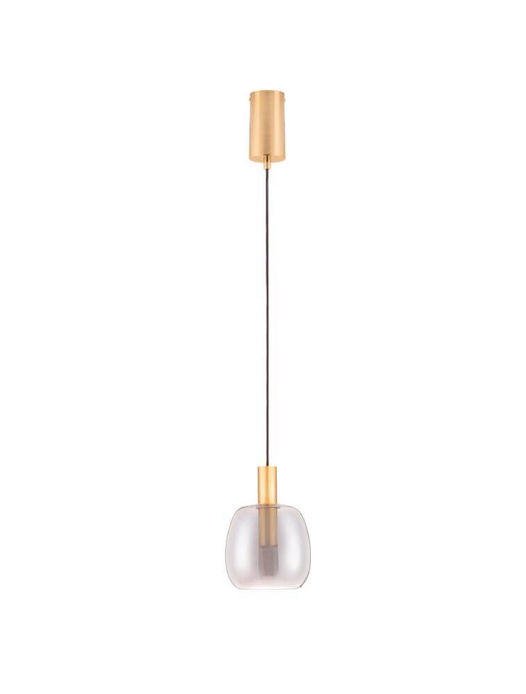 Imatia Pendelleuchte Ø 16cm 3000K Gold, Rauch mit satinierter Aluminiumfassung und rauchfarbenem Glas.